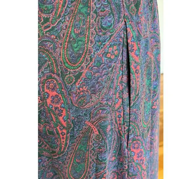 Vintage 90s Lands’ End Cotton Paisley A-Line Maxi Skirt Pockets Women's S/M - Picture 7 of 9